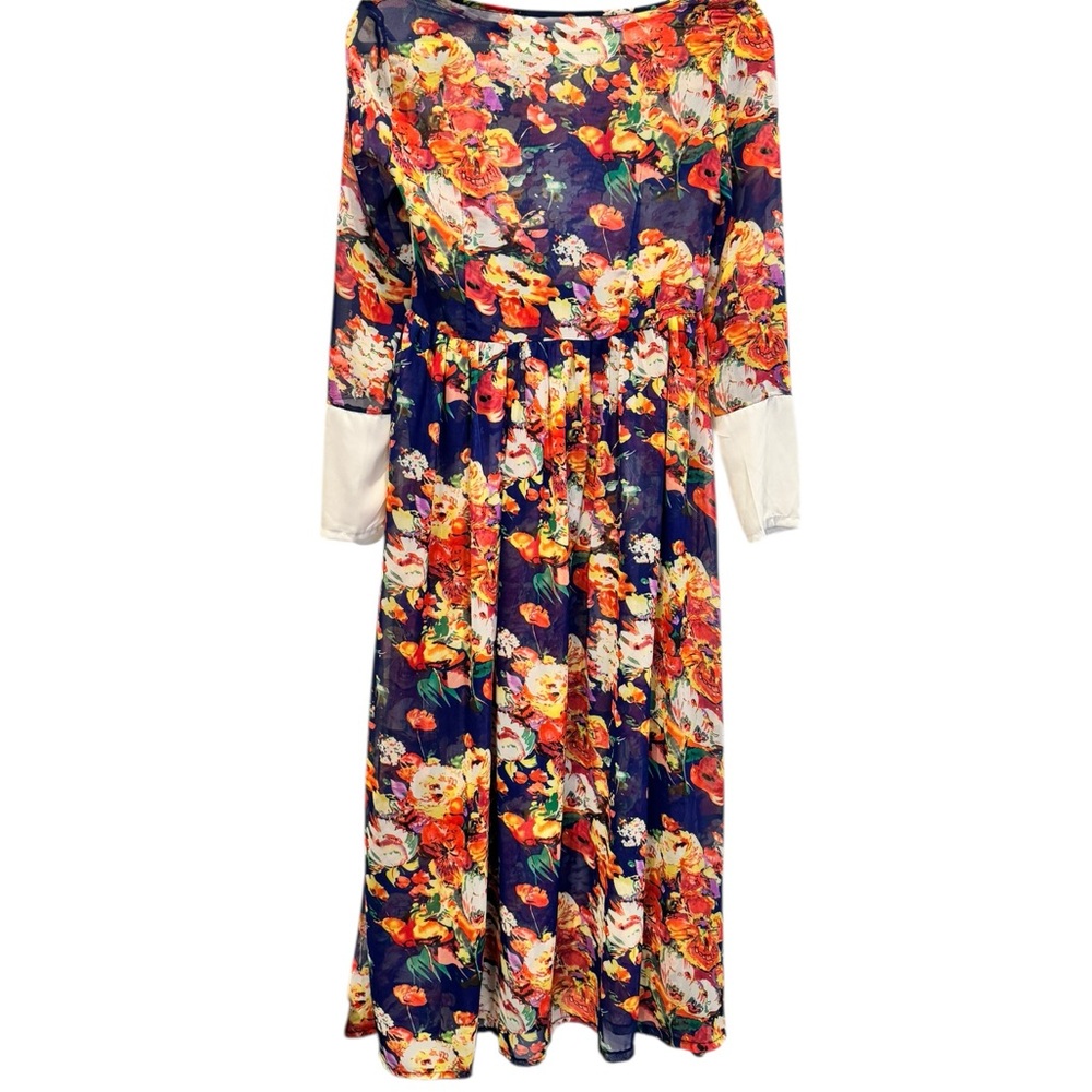 Floral Long-Sleeve Navy Maxi Dress - Picture 3 of 3